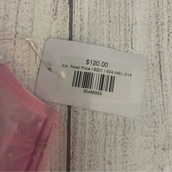 NWT SCARLETT GASQUE Women’s Pink Lace Sheer Polka Dot Bra Size 32B - Picture 5 of 9